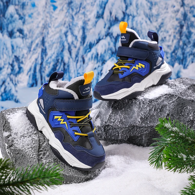 

Детская высокая хлопковая обувь для мальчиков и девочек, нескользящие кроссовки, зимняя плюшевая теплая детская спортивная обувь, уличные повседневные зимние ботинки