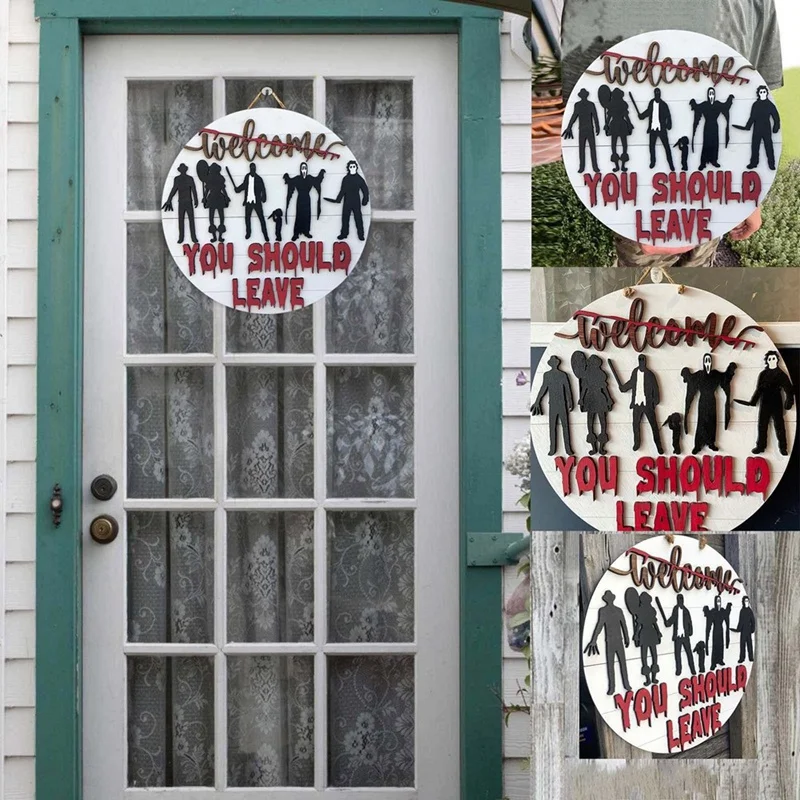 

1 PCS Black Home Decor Accents Home Bar Decor For Front Door Halloween Wreath Decoration Holiday Doorplate