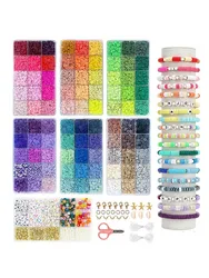 Clay Beads Bracelet Making Kit includes Loose Beads and String for DIY Jewelry Craft for Girls