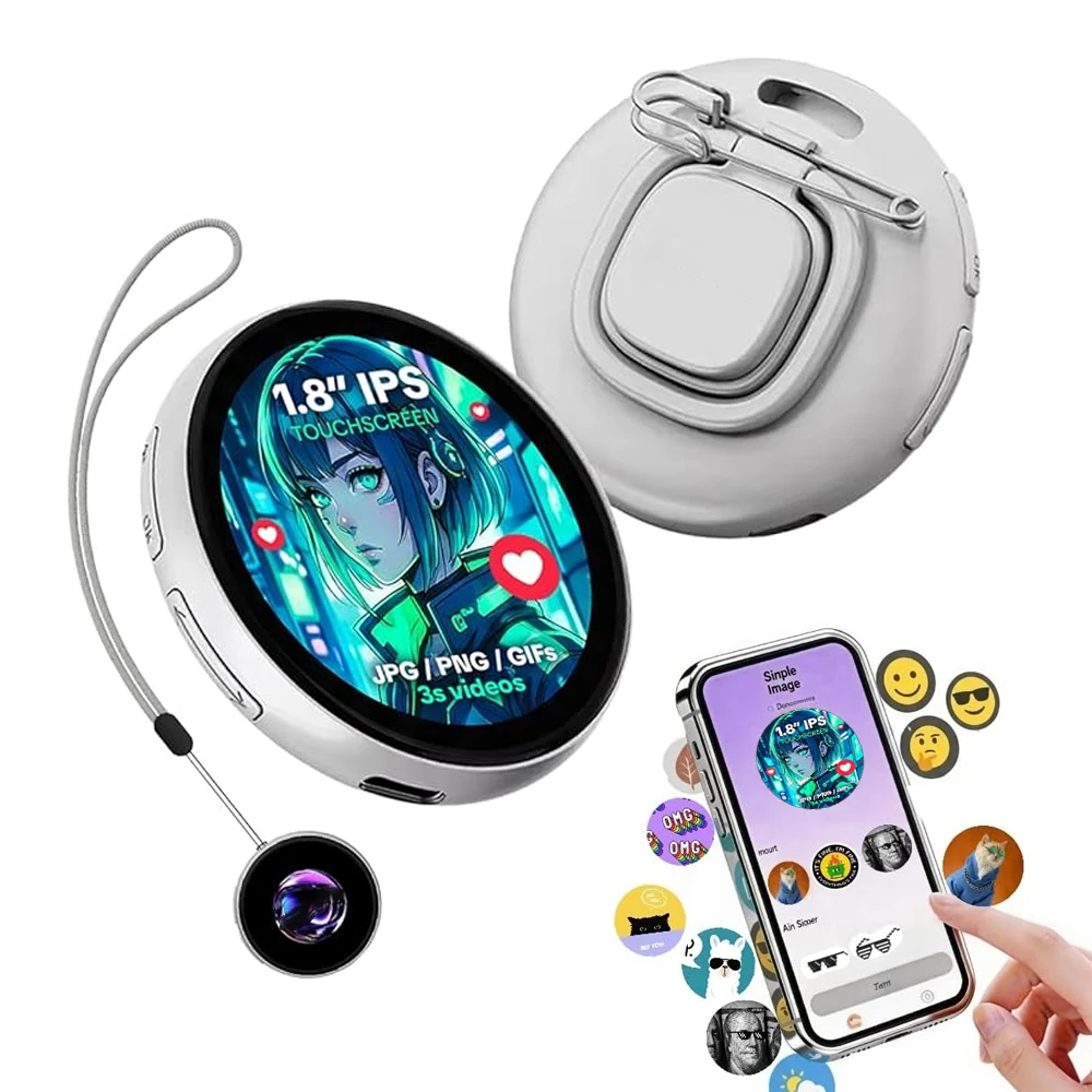 

Магнитный смарт-бейдж 1.85" HD с сенсорным экраном, динамический анимированный дисплей для фото, GIF и видео, с ремешком, для студентов и фанатов, в подарок