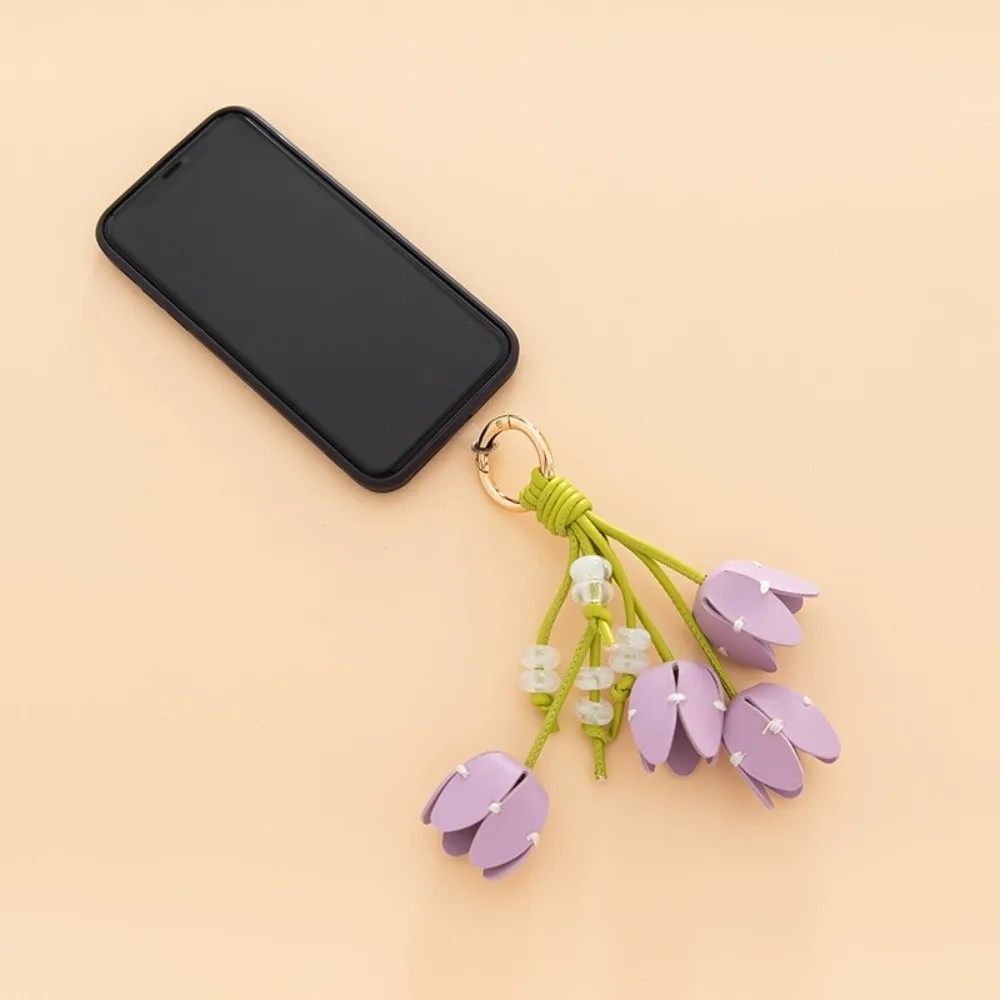 New High Quality Fashion Multi-color Bag Pendant Handmade PU Leather Flower Key Chain Tulip Flower Keychain Bag Decoration