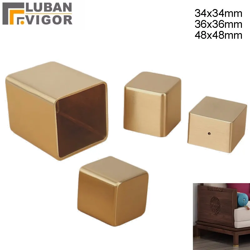 

Латунные квадратные трубчатые мебельные колпачки для ног 34x34 36x36 48x48 мм с шумоподавлением, украшение для защиты пола, стулья для столовой, диваны
