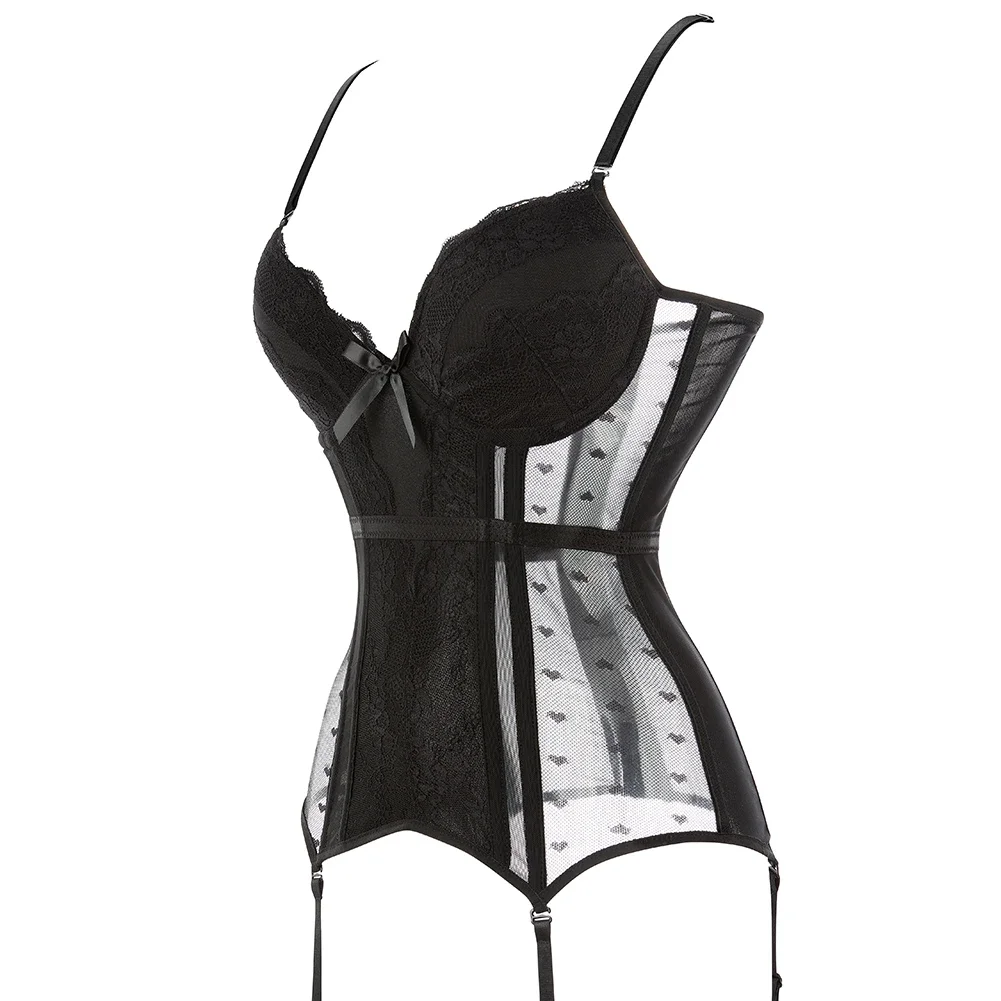 

Plus Size Corset Lingerie Bodysuit For Women Black Red Bowknot Corsets And Bustiers With Suspenders
