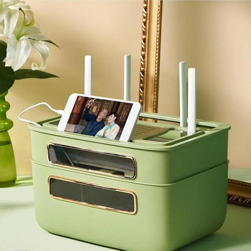 2/3 Layers WiFi Router Cover Shelf Power Strip Cable Management Storage Box Hollow Out Plastic Socket Wire Hider Rack