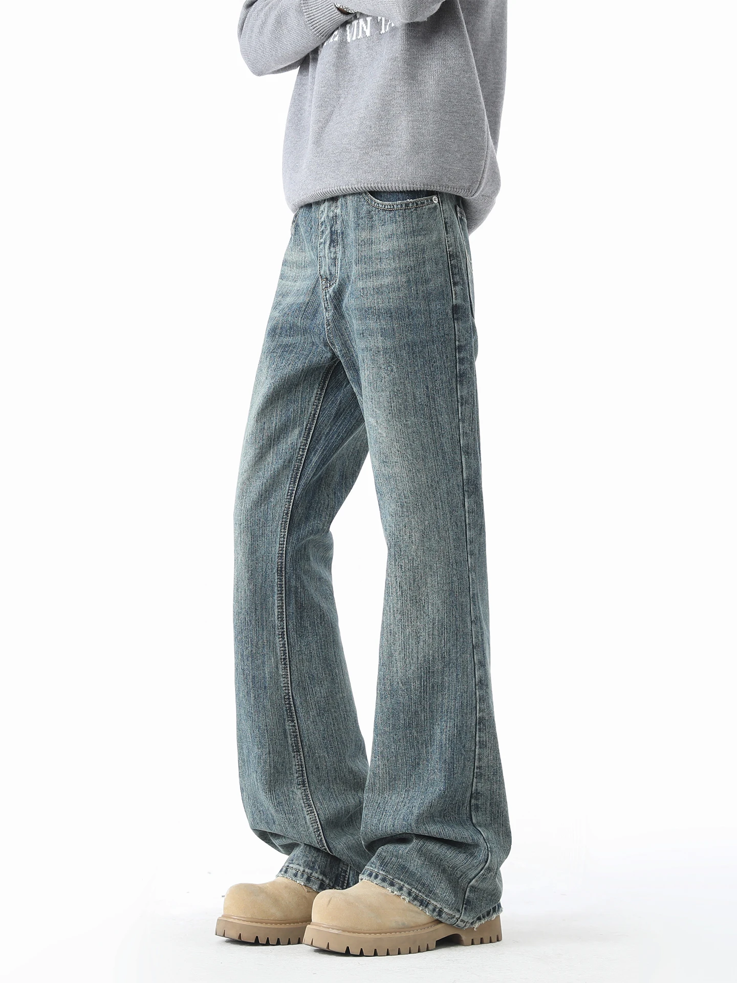 

Мужские джинсы в стиле ретро Wa с синим бамбуковым узором, расклешенные прямые брюки, повседневные, из смеси хлопка, устойчивые к деформации на весну