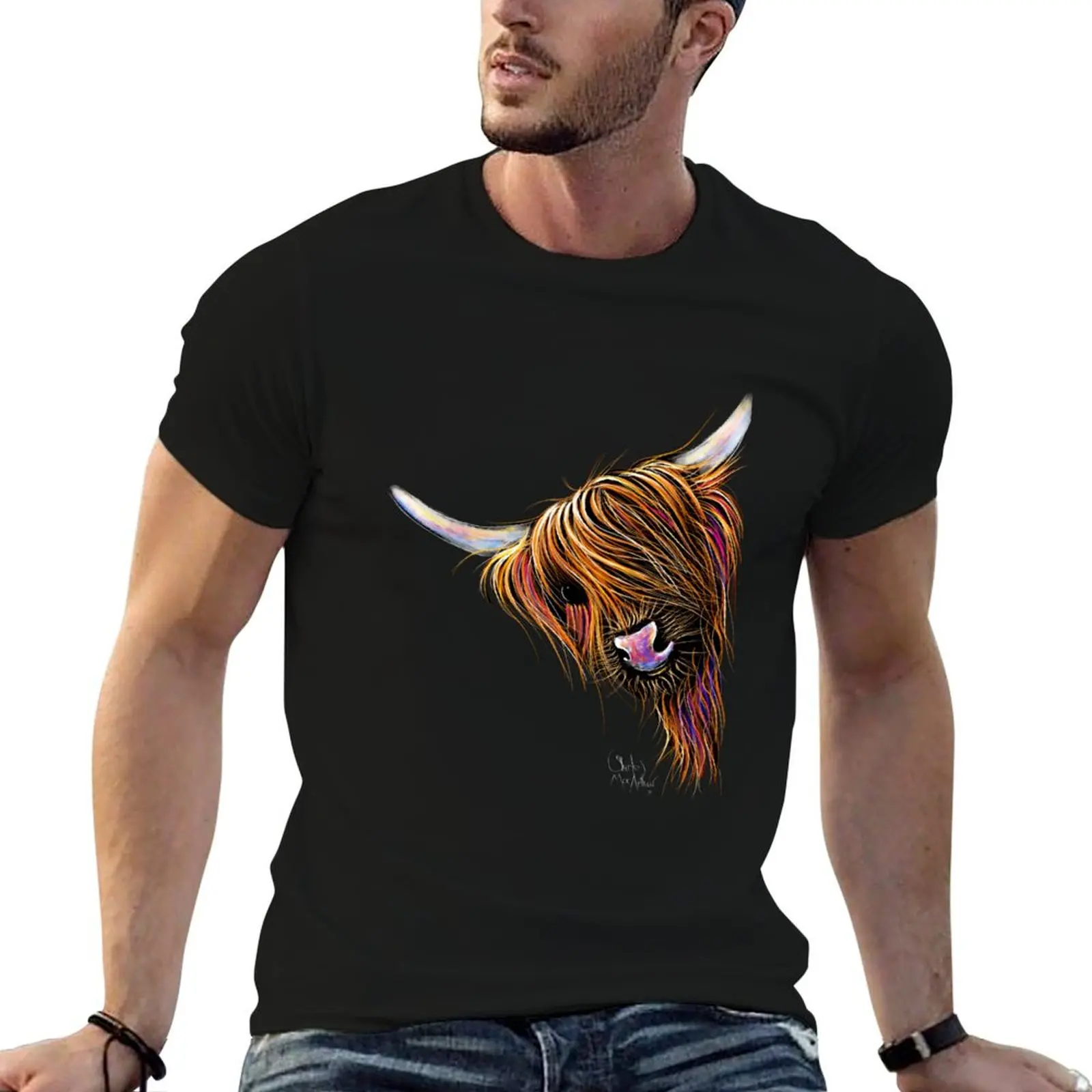 

CoW PRiNT SCoTTiSH HiGHLaND ' NooDLeS ' by SHiRLeY MacARTHuR T-Shirt funny t shirts man T-Shirt
