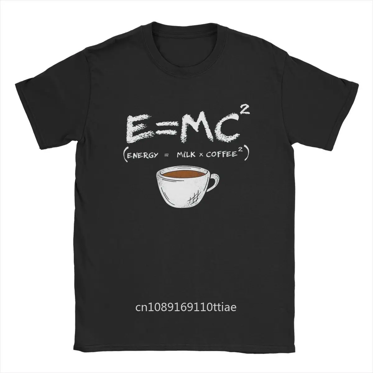 Men's T-Shirts Energy=Milk+Coffee Funny 100% Cotton Tee Shirt Short Sleeve E = MC2 T Shirt Round Collar Clothes Gift Idea