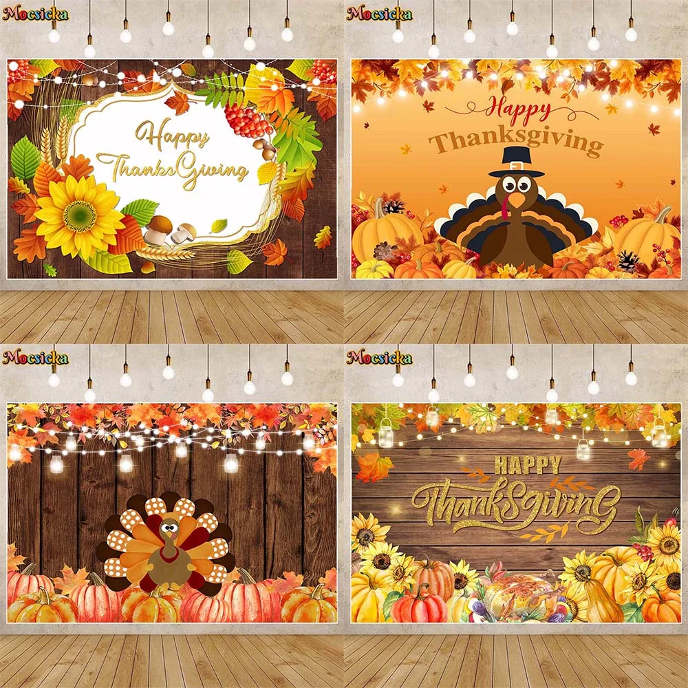 

Mocsicka Thanksgiving Backdrop Turkey Pumpkin Happy Thanksgiving Festival Party Decor Family Portrait Photo Background Photocall