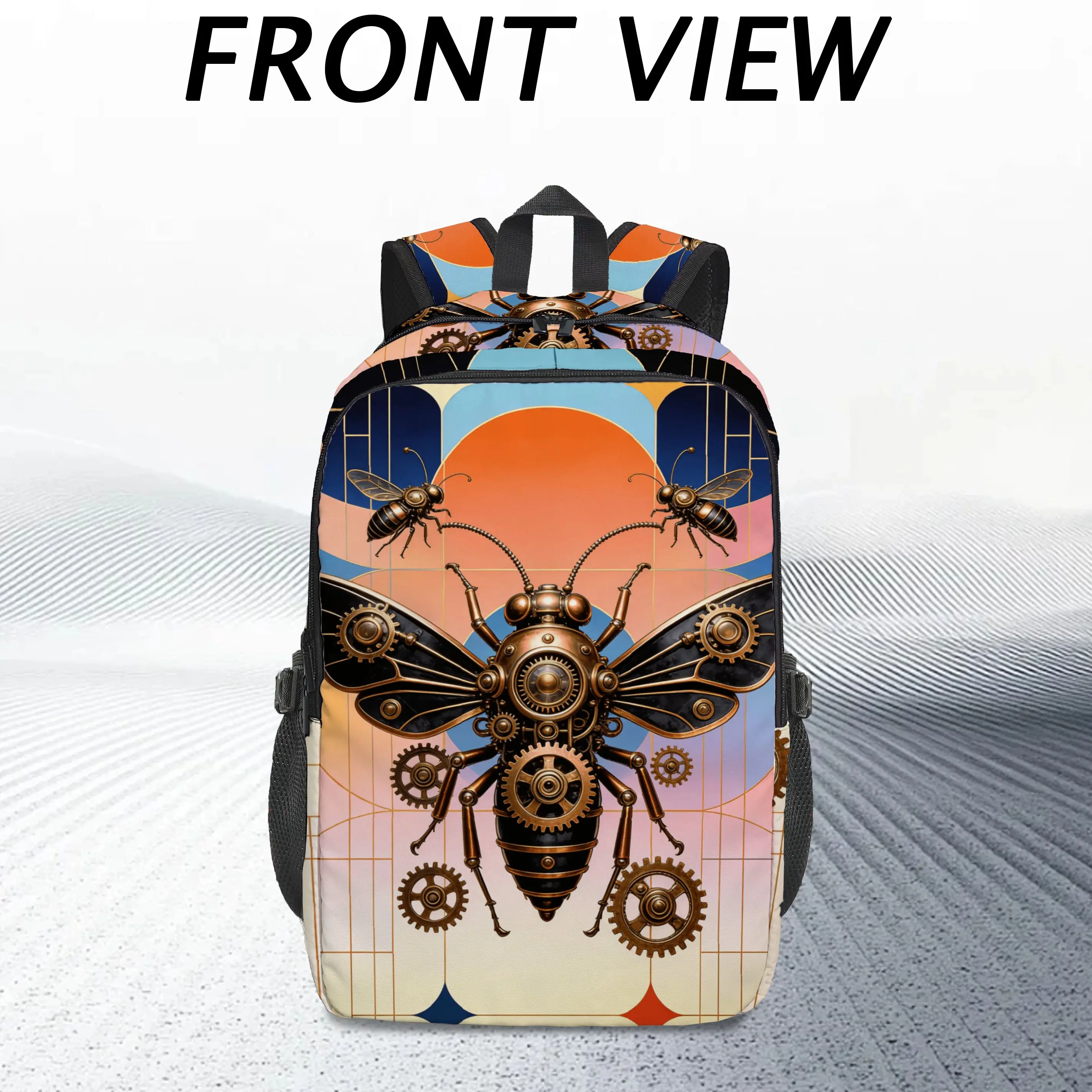 

Рюкзак с механическим насекомообразным дизайном в стиле стимпанк, с художественной печатью на тему возрождения, вмещает ноутбук.