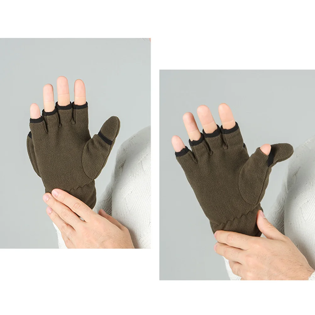

Warm Gloves Half Finger Fleece Cover Mitts For Outdoor Indoor Army Green Touchscreen Compatible Cycling Riding