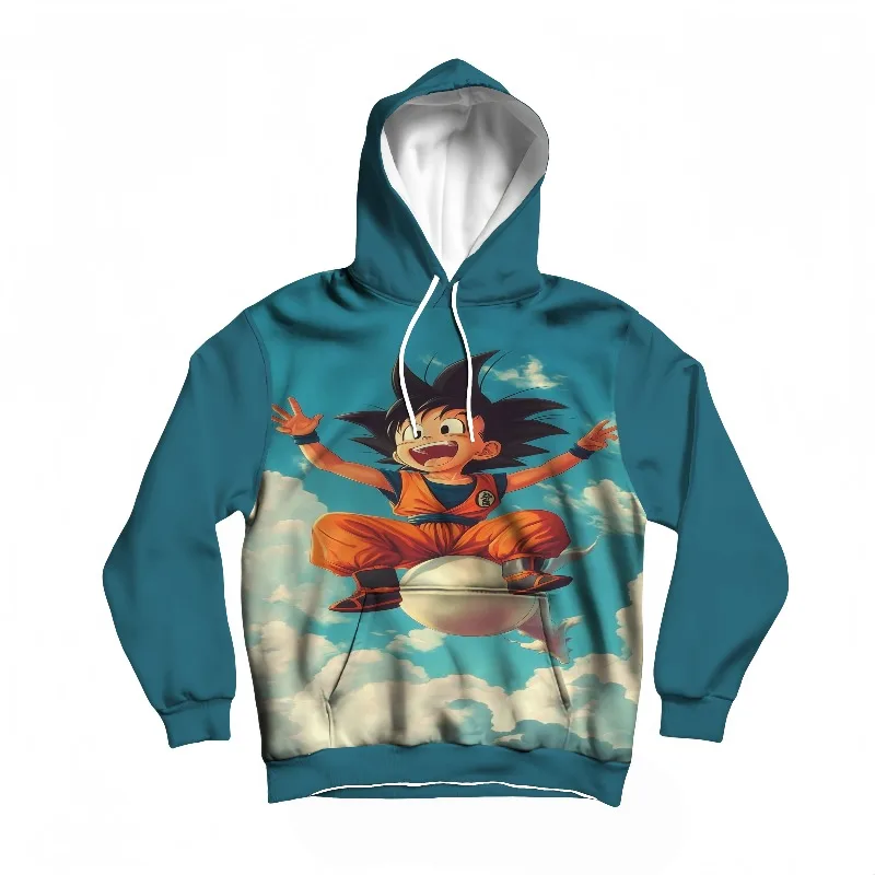 Felpa con cappuccio Dragon Ball, Kid Goku in Mid - Stampa Jump, Design unico sullo sfondo del cielo e della luna, Colori vivaci, Must - Have for Fans
