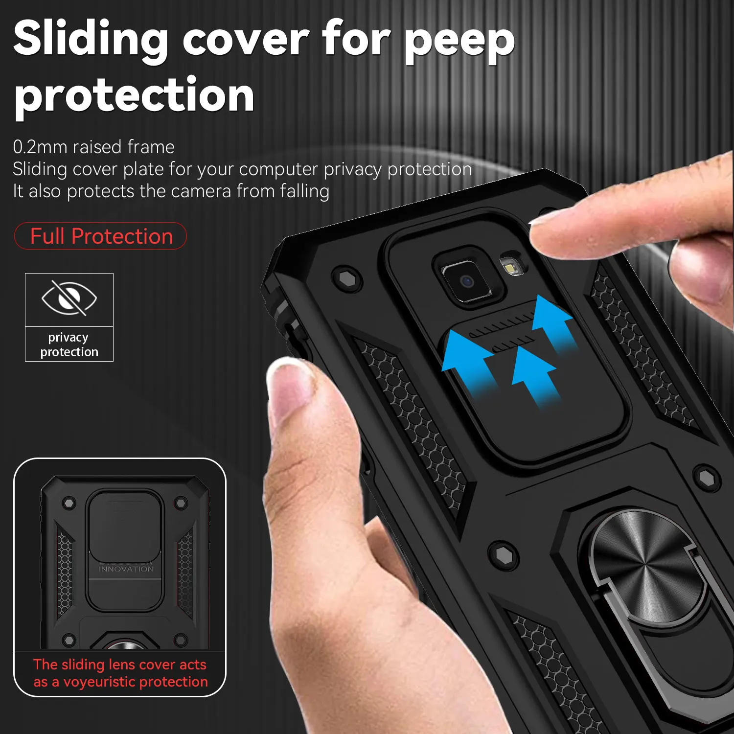 Military Grade Armor Shockproof Case For Samsung Galaxy J7 Prime Ring Holder Slide Window Camera Lens Protection Back Cover