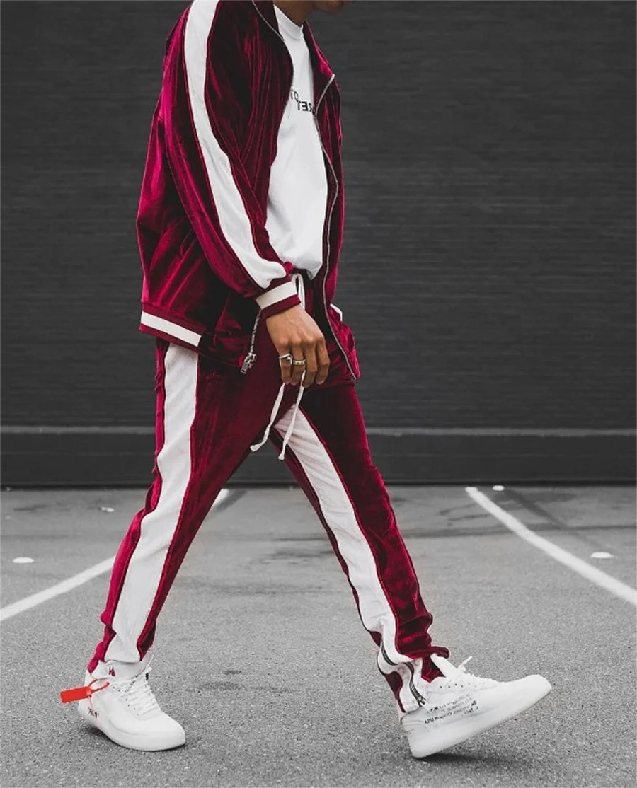 New 2025 Spring Autumn Men\'s Velvet Set 2 Piece Sports Suit Coat and Pants Warm Sportswear Tracksuit for Men Fashion Streetwear