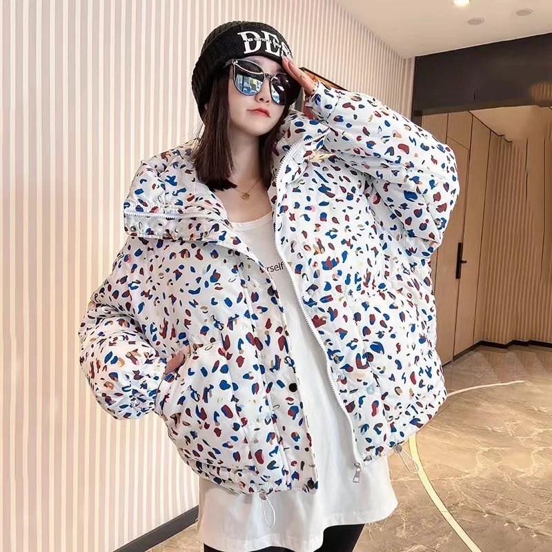 Korean Fashion Winter Down Jacket Women Graffiti Print Hooded Outerwear Short Parka Female Thick Streetwear Warm Padded Coats