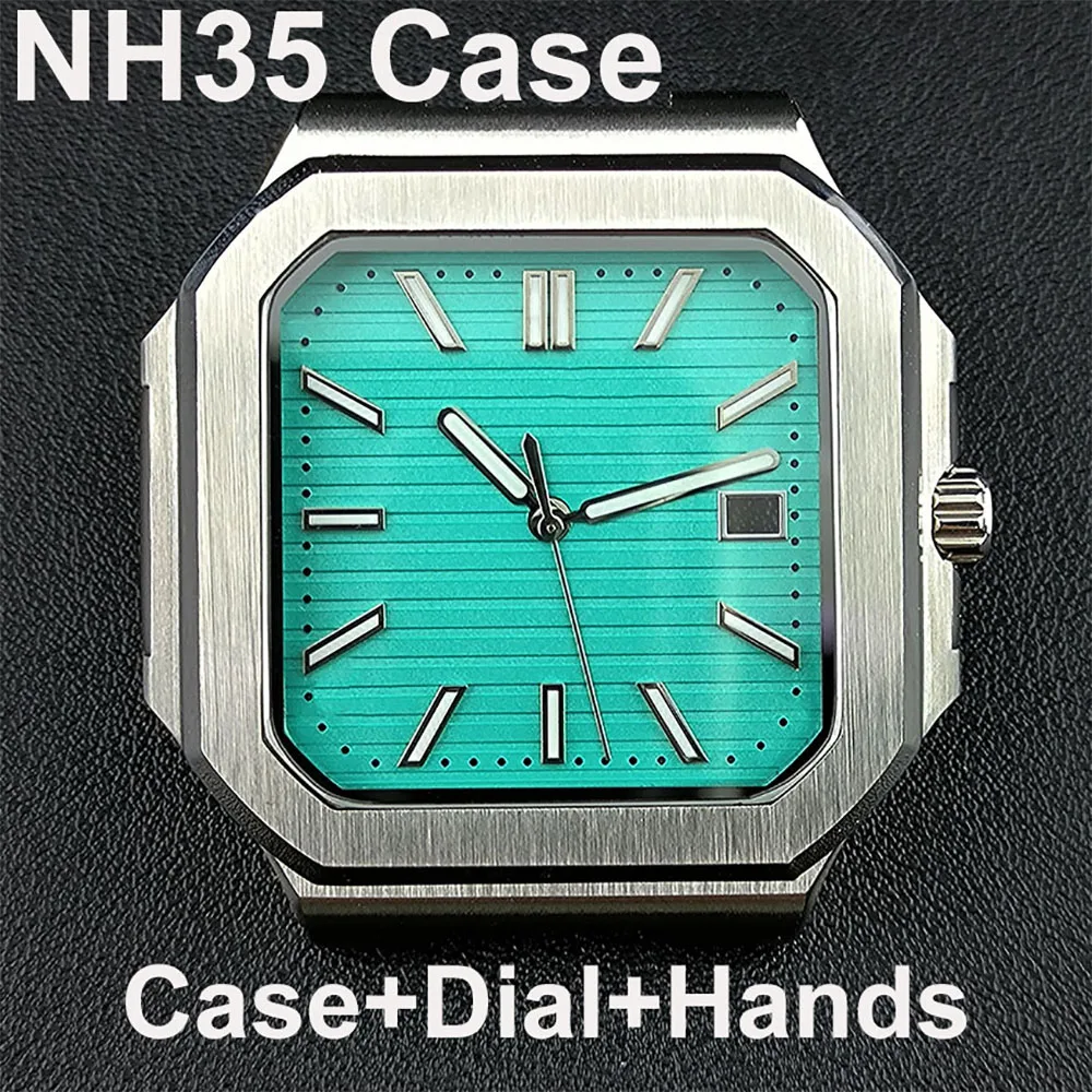 

New NH35 case Square case Men's stainless steel watch case sapphire glass Suitable for NH35 movement watch accessories