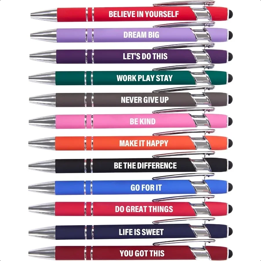 

Funny Pens 12 Pack Fine Point Smooth Writing Pens with Inspirational Tips Black Ink Touch Stylus Screens Motivational Gift for