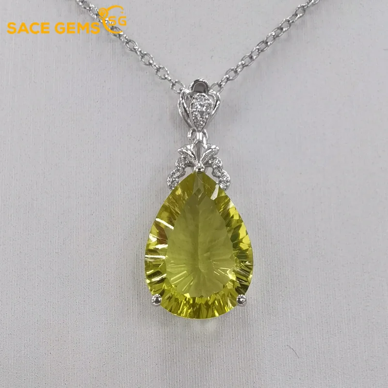 SACE GEMS Luxury Necklace Pendant for Women 925 Sterling Silver 13*18mm Lemon Quartz  Pendant Wedding Party Fine Jewelry Gifts