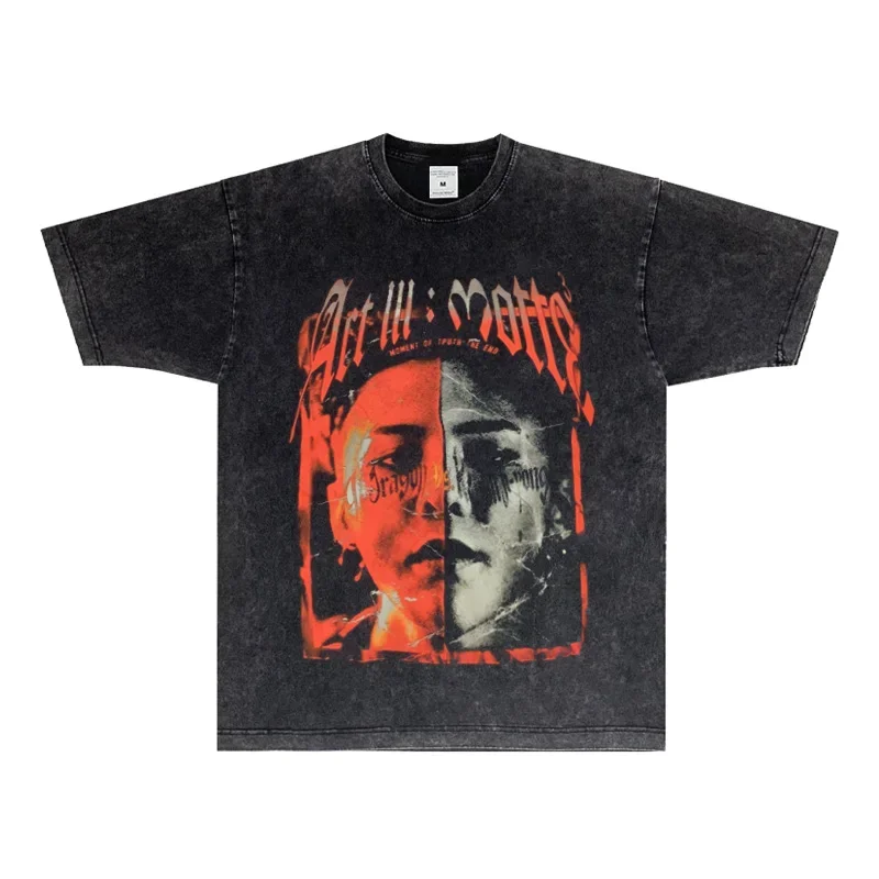 2025 New G-DRAGON Quanzhilong Portrait Print Short Sleeve Heavy Small Neckline Vintage Pure Cotton Breathable T-shirt