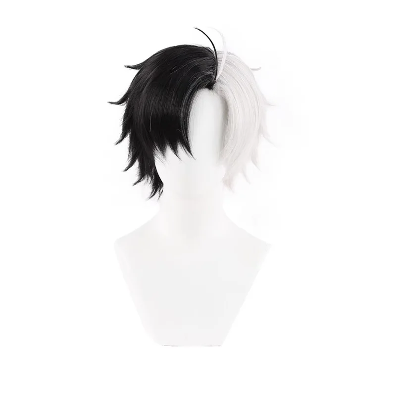 Fengfengling Cherry Blossom Distance Cosplay Wig Black And White Double Color Anti-Curl Short Bob Hairstyle