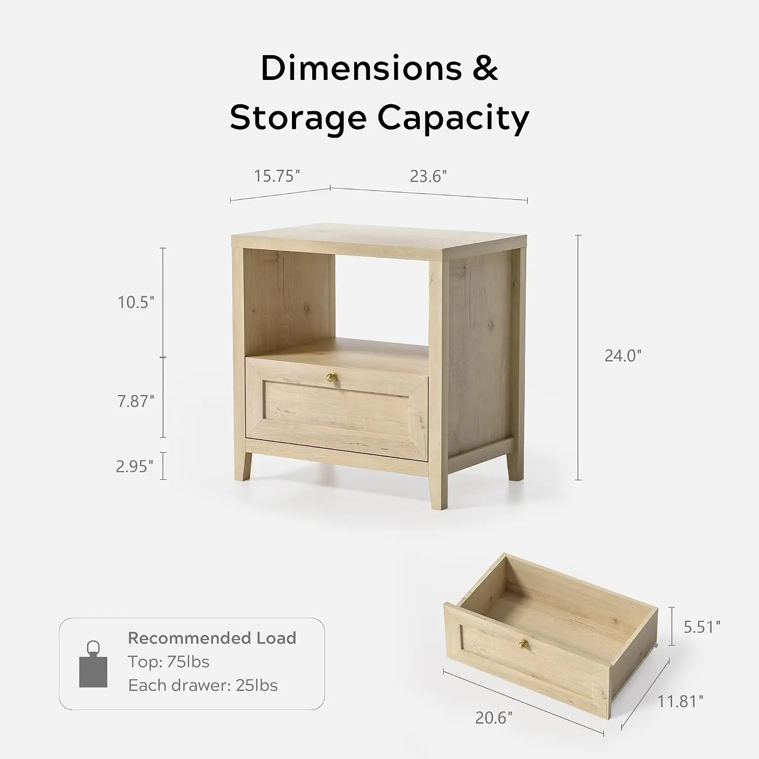 Farmhouse Nightstands Set of 2 with Drawer Modern 24