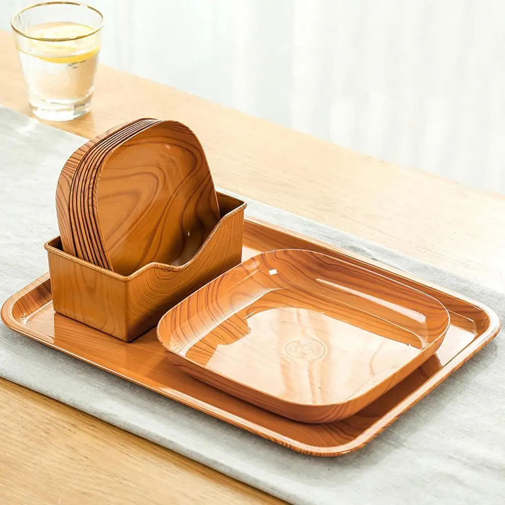 Wood Grain Plastic Square Plate Coaster Set Ideal For Flower Pots Trays Cups Serving Dishes In The Kitchen Anti Drop