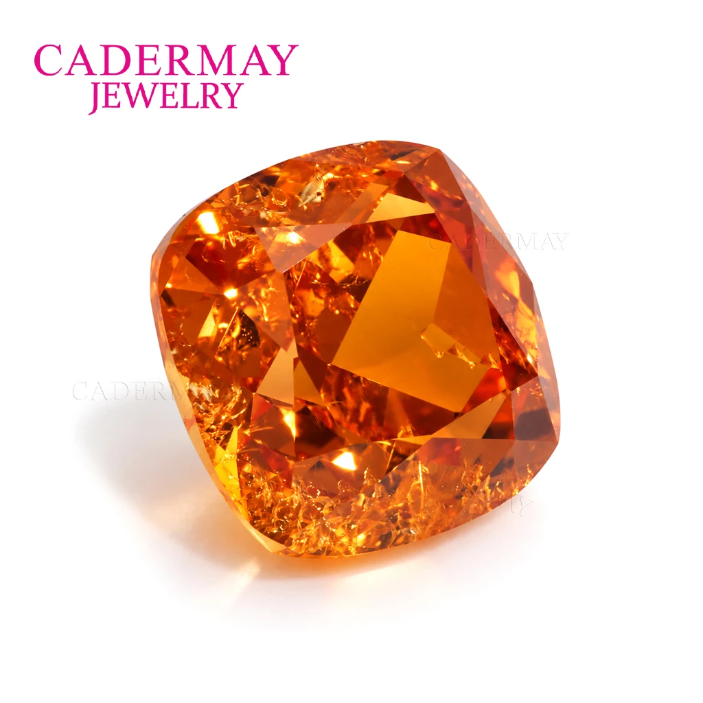 Cadermay Fanta Orange Lab-Grown Sapphire Cushion Square Shape Natural-Looking Cotton Inclusion Loose Gemstone for Jewelry Making