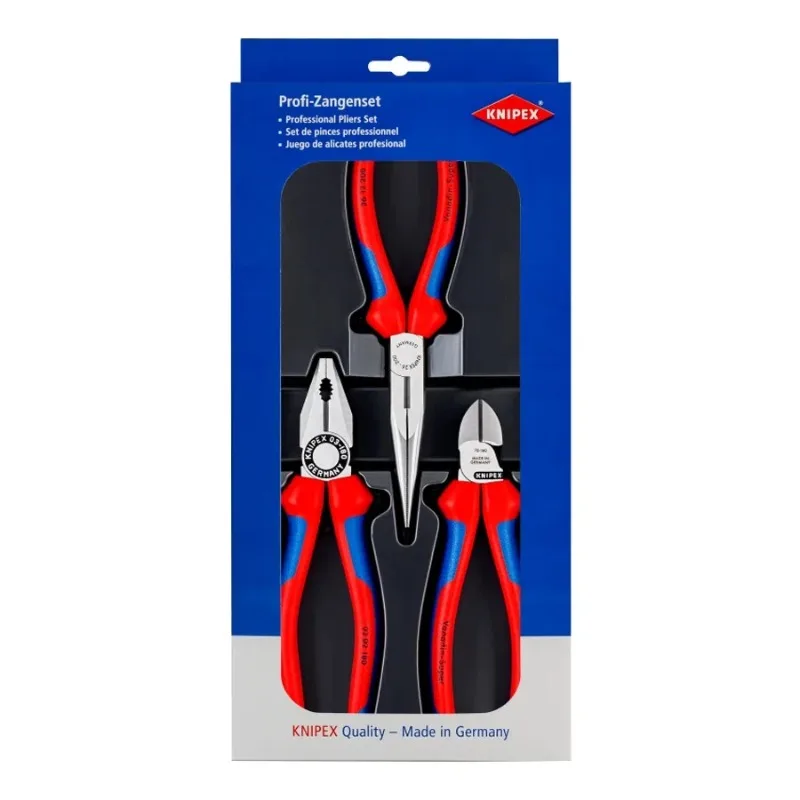 KNIPEX 002011 طقم كماشة 3 قطع مع كماشة مجمعة 0302180 إبرة زردية 2612200 قطري القاطع 7002160