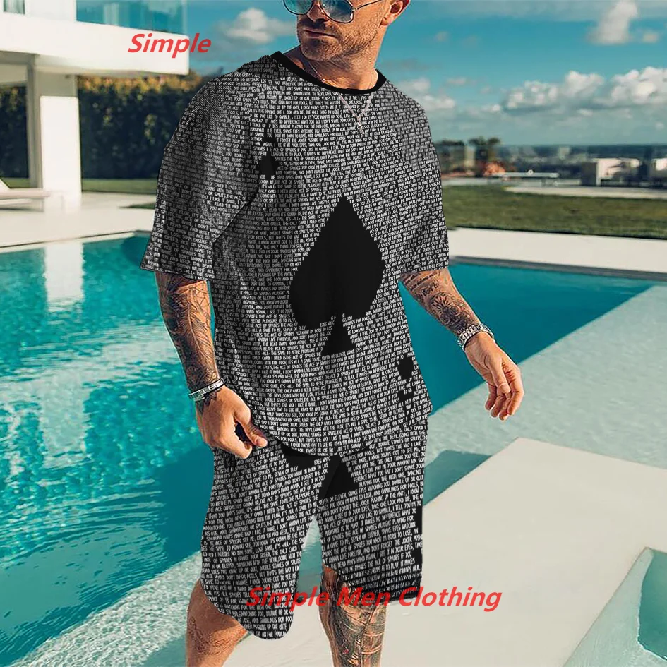 

Funny Poker Pattern Y2k Men Casual Fashion Tracksuit Street Wear T-Shirt Shorts Suit 2 Pieces Outfit Set Male Oversized Clothing