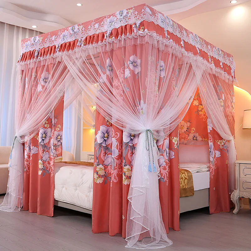 

Retro Wine Red Blackout Bed Curtain (No Bracket) Enclosed Dust-proof Detachable Washable Mosquito Net For Home Bedroom ﻿
