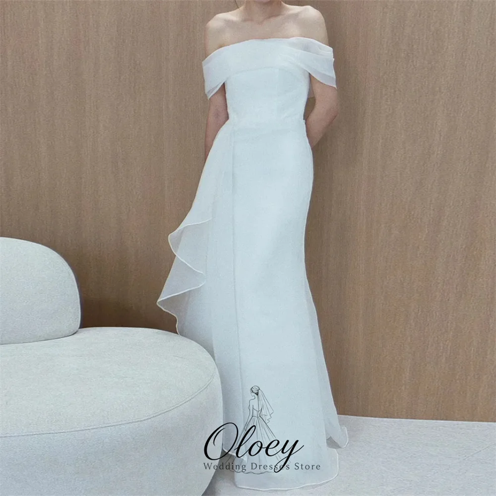 OLOEY Elegant Off The Shoulder Korea Wedding Dress Photo Shoot Short Organza Ruffled Mermaid Bridal Gown Customized 웨딩드레스