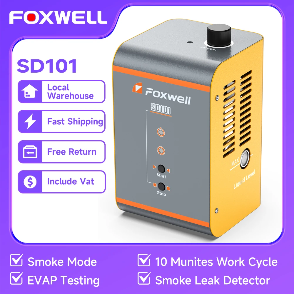 Foxwell SD101 Car Smoke Leak Detector Automotive EVAP Leakage Locator Oil Pipe Smoke Generator for Car Motorcycle