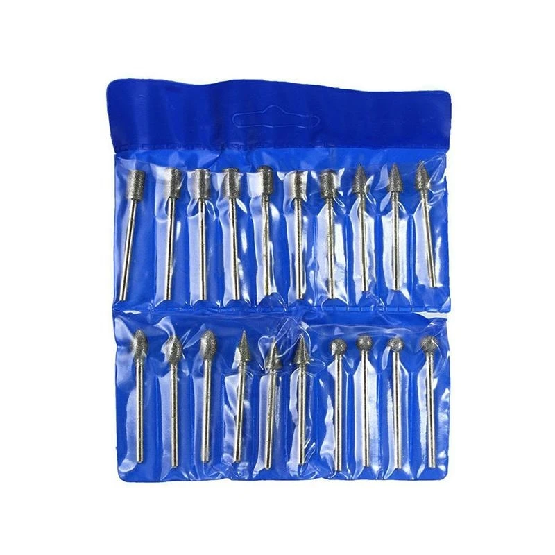 E06B 20Pcs 3mm Shank Diamond Burr Bit Cut Engraving Carving Rotary Drill Bits New