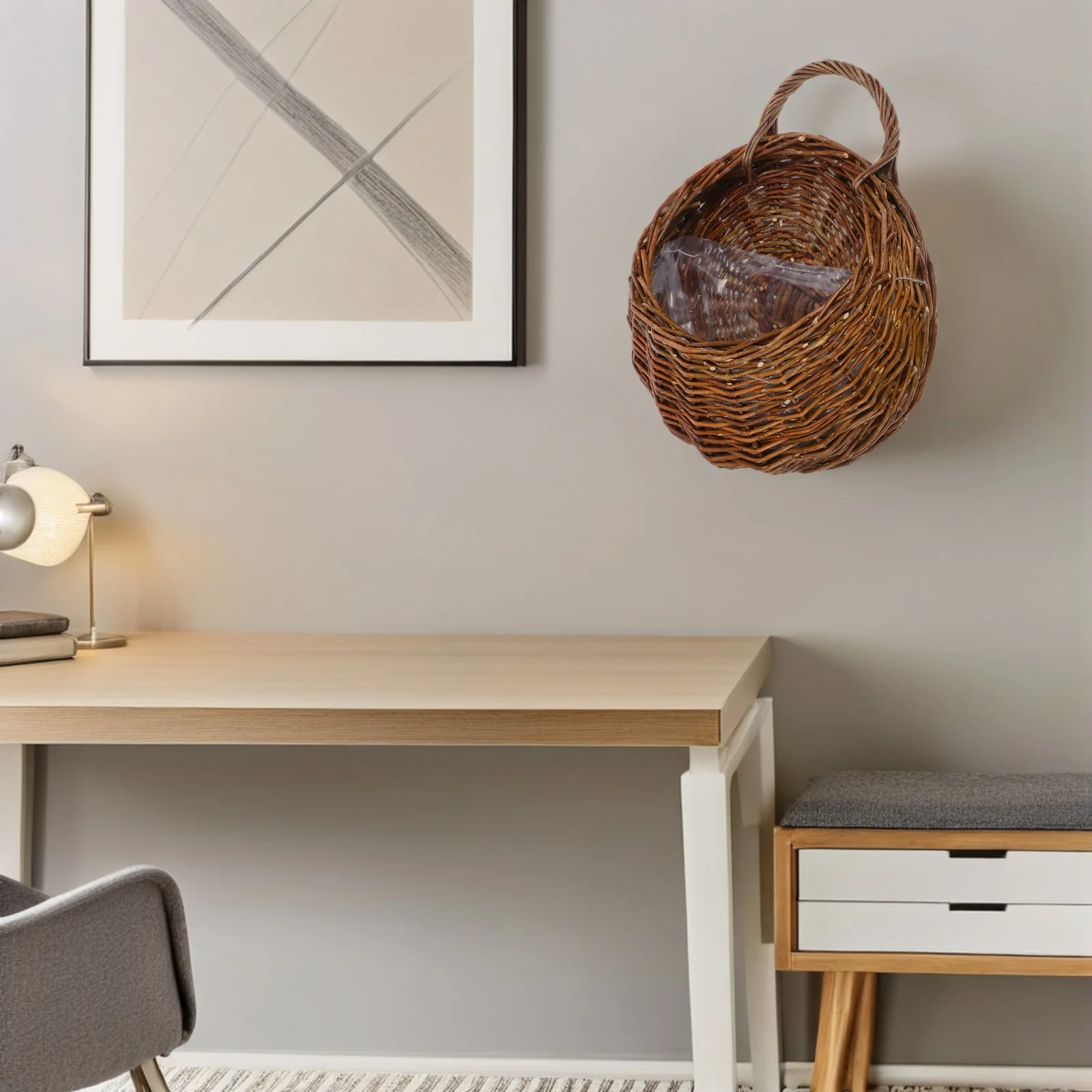 

Rattan Wall Hanging Basket Handmade Woven Flower Planter Indoor Storage Organizer Decor Wall Baskets for Plants