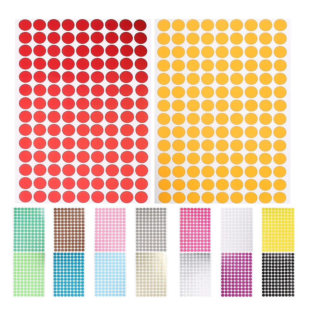 

16 Sheets Colorful Dot Labels Round Stickers Coding Waterproof Colored Circle File Folder Tags Office Craft