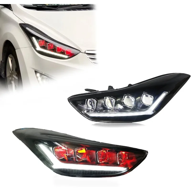 

1Set Full LED Headlights Assembly for 2011-2016 Hyundai Elantra Sedan Coupe with Sequential Startup Show (Devil Eye 4-Lens)