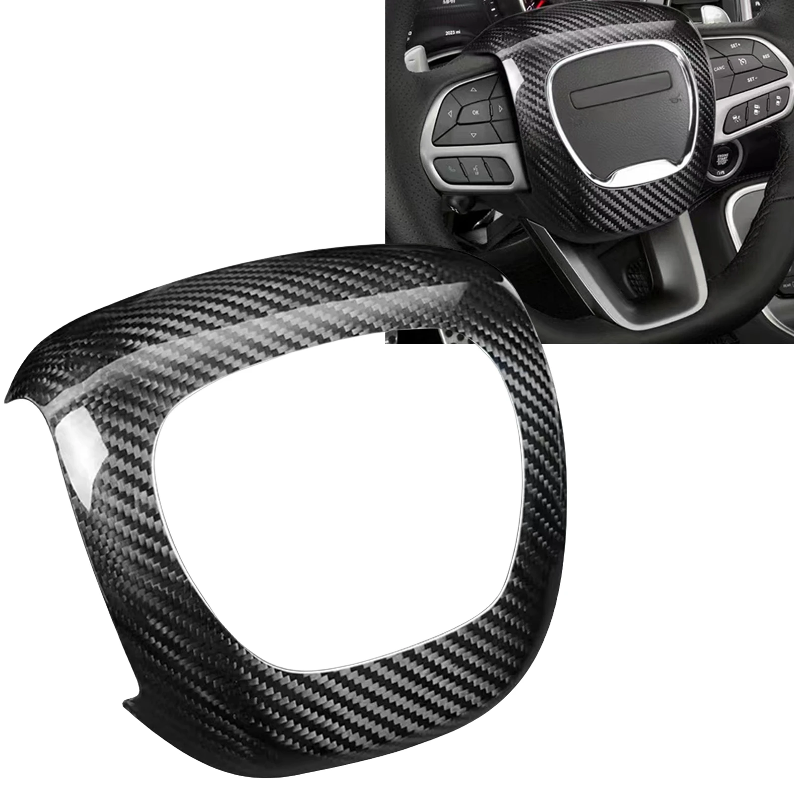 Cadre de couverture de panneau de garniture d'anneau central de volant de voiture en Fiber de carbone pour Dodge Challenger Charger Durango Jeep Grand Cherokee SRT8