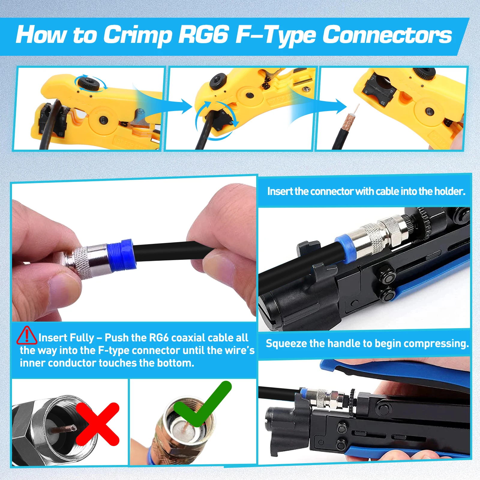 مجموعة أدوات تجعيد الكابلات المحورية ZoeRax مع أداة تعرية الأسلاك، 20 قطعة من موصلات F - أداة ضغط المحور للكابلات المحورية RG6، RG59، RG11 #6