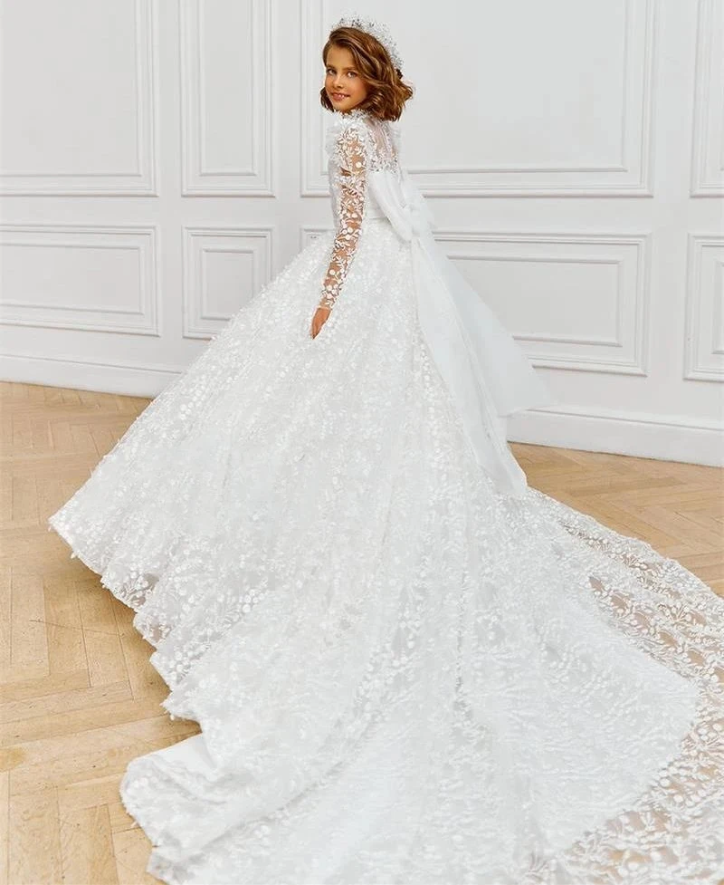 Magnifique robe de Rhprincesse en dentelle pour filles, olympiques de Rhde première communion, robe de soirée longue, fleur, boutique de remise des diplômes, 2023