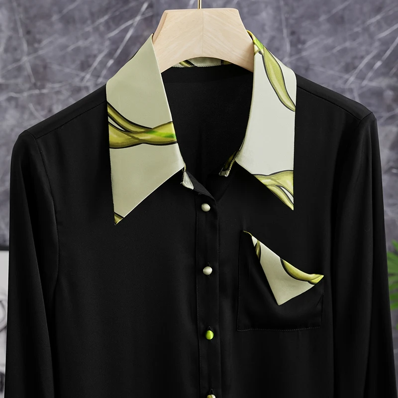 

Elegant Long Sleeve Silk Shirt Women's Fashionable Floral Print Neck Button up Regular Fit Silk Top by D Brand