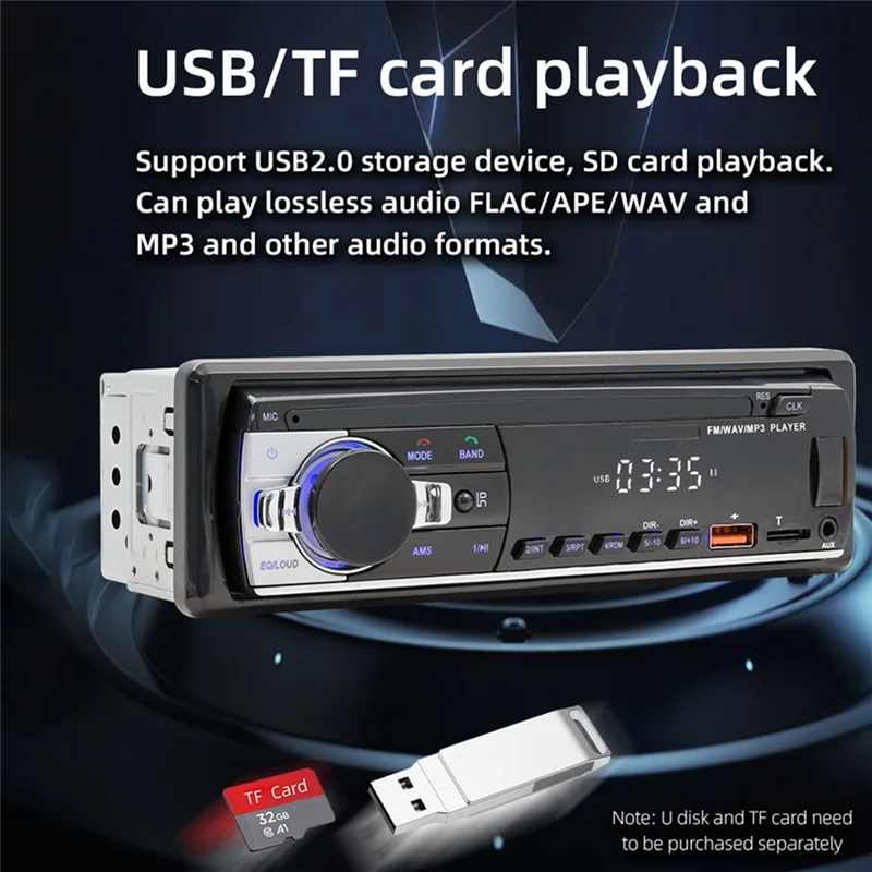

Compact 1-DIN Car Stereo With Bluetooth, FM Radio, And AUX-In For Optimal Audio Entertainment