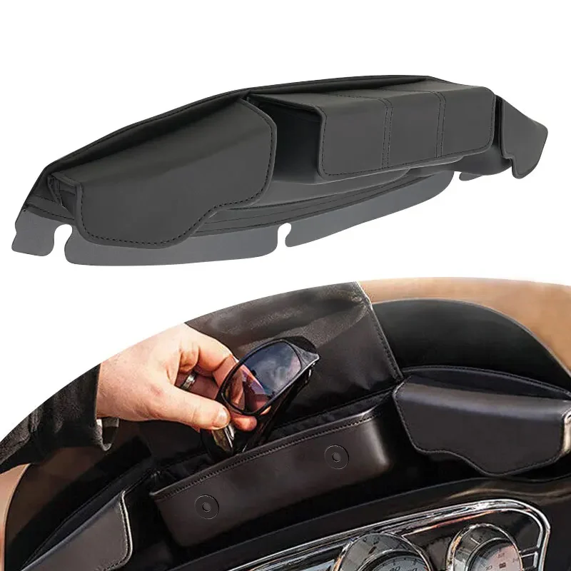 Motorcycle Windshield Bag 3 Pocket Batwing Fairing Pouch For Harley Electra Glide Street Glide Ultra Limited Tri Glide 2014-UP