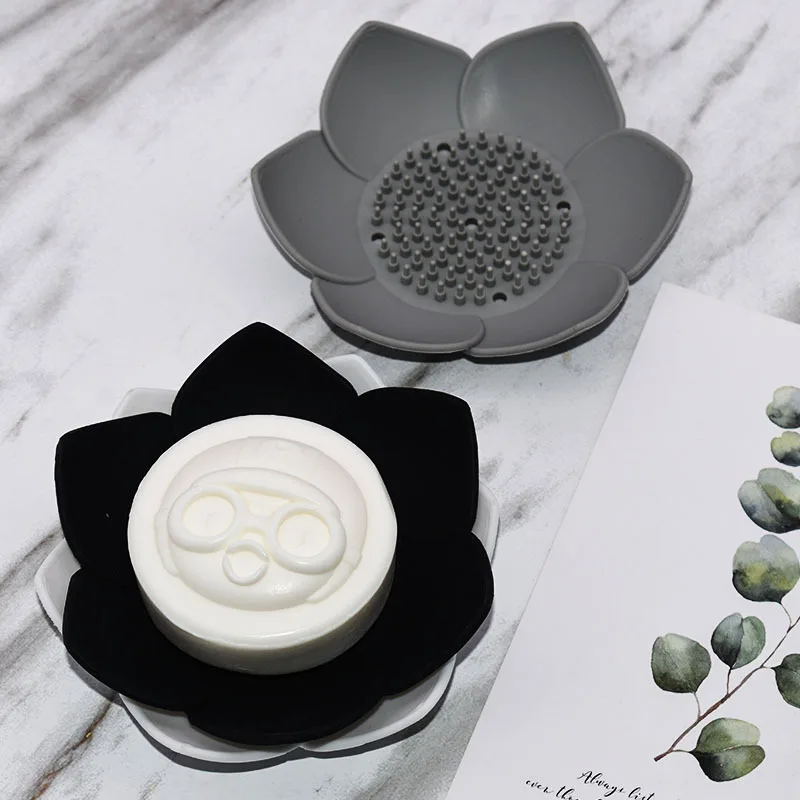 1pcs Bathroom Soap Box Lotus Design Soap Holder Silicone Soap Box Drain Box Bathroom Accessories