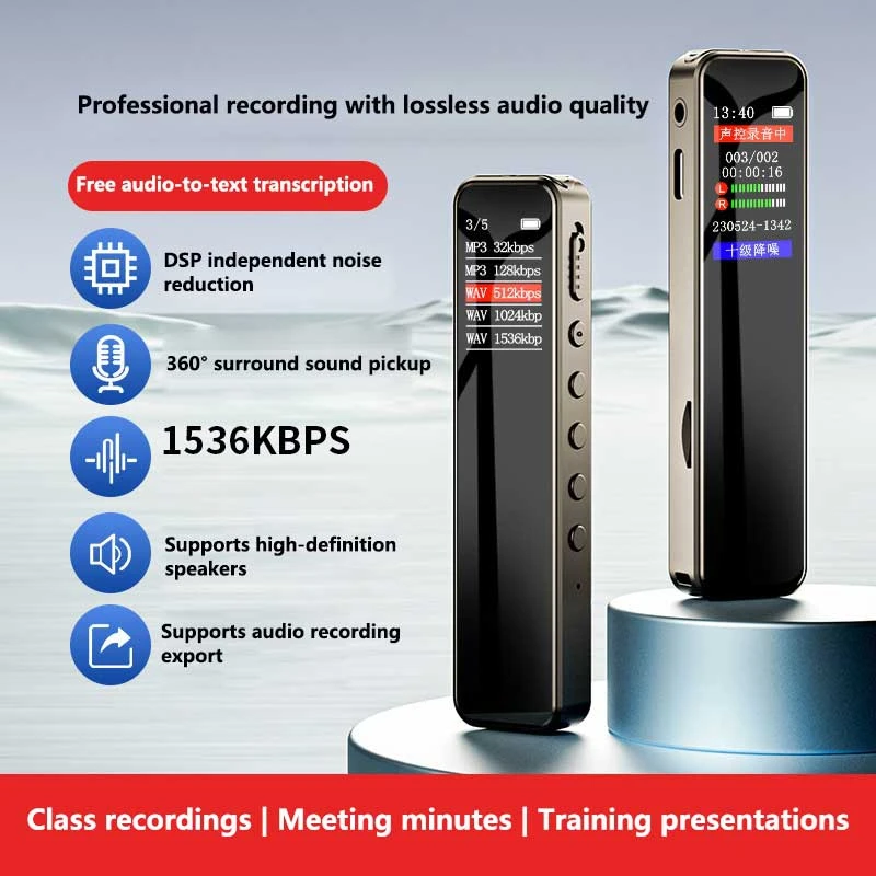 Enregistreur vocal numérique Portable, écran coloré, lecteur de musique MP3, prise en charge de la carte SD 128 go avec micro, enregistrement 512Kbps, interviews de travail