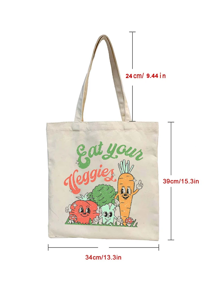 Kawaii Eat verdure stampato tela Tote Bag Shopping Bag Retro Vintage Style Bag Girl Tote borse a tracolla borsa per bagagli riutilizzabile