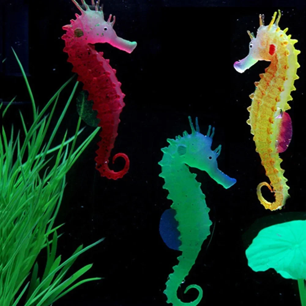 1pc Silicone Artificial Night Luminous Hippocampus Fish Tank Aquarium Ornament Underwater Sea Horse Fish Decoration Pet Supplies