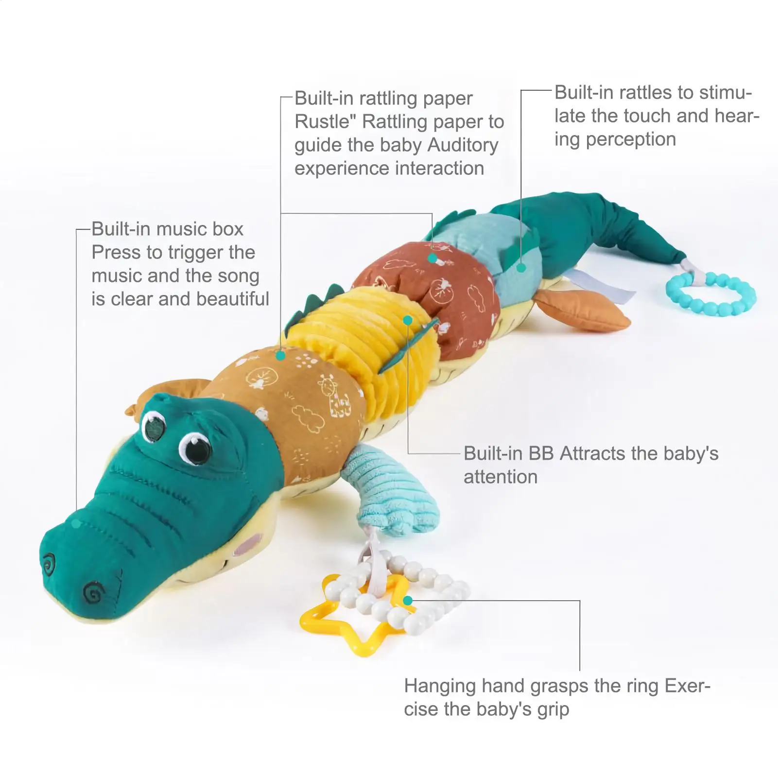 Sensory ของเล่นสําหรับทารกนุ่มดนตรีการเรียนรู้ก่อนวัยเรียนจระเข้ Crinkle Rattle Teether ของเล่นสําหรับเด็กผู้หญิงเด็กวัยหัดเดินภายในบ้าน