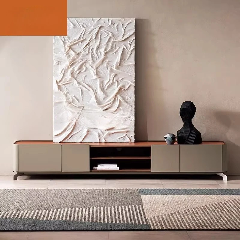 

TV cabinet saddle leather hard leather cabinet living room high-grade stainless steel video cabinet