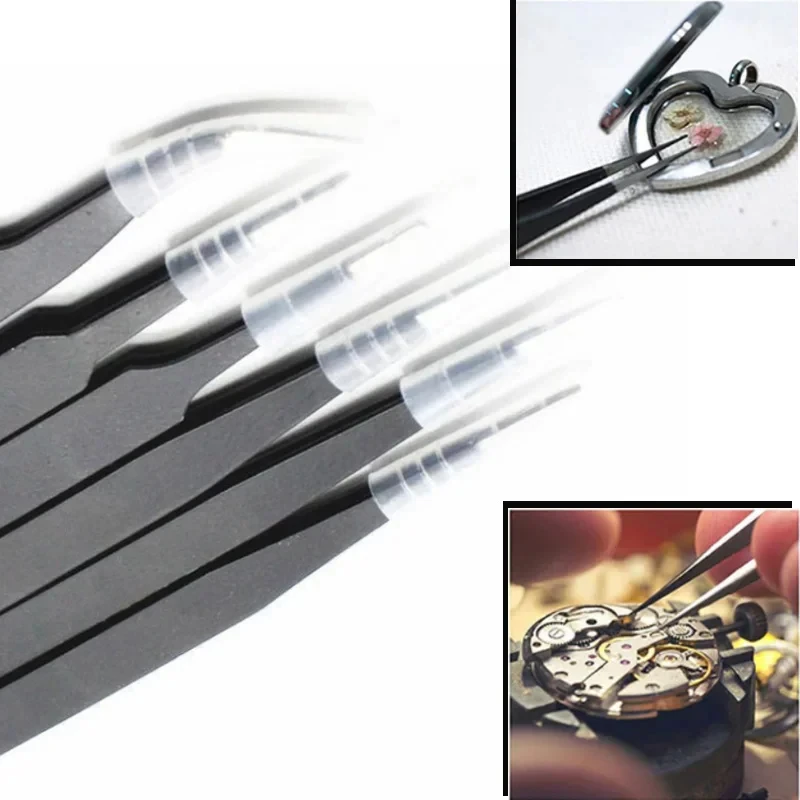 6PCS Anti-Static Stainless Steel Tweezers Set for Electronics Phone Repairing Tool Eyebrow/Eyelash Tweezers