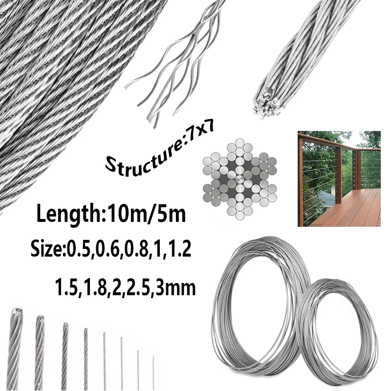

1 рулон, диаметр 0,5-3 мм, структура 7X7, трос из нержавеющей стали 304, тонкий кабель, более мягкий рыболовный подъемный кабель