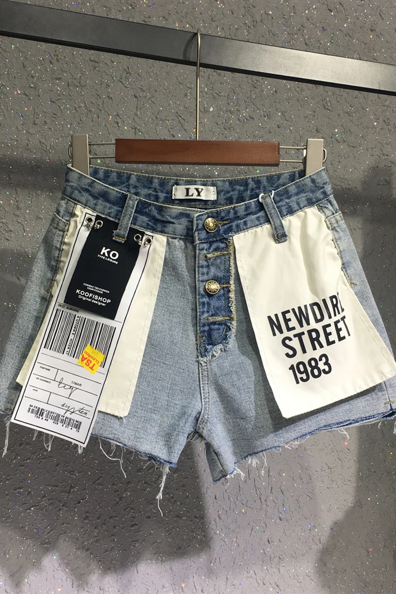 Imagem -06 - Retalhos Contraste Cor Denim Shorts Feminino 2023 Verão Novo Estilo Coreano Reverso Exterior Shorts Menina Quente Cintura Alta Calças Quentes